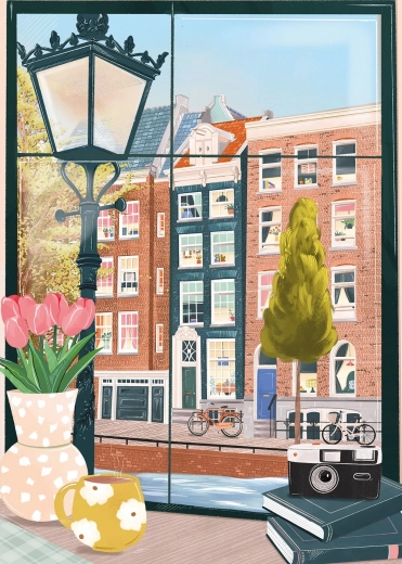 Puzzle Priveliște asupra Amsterdamului de la Cafenea 500 de piese