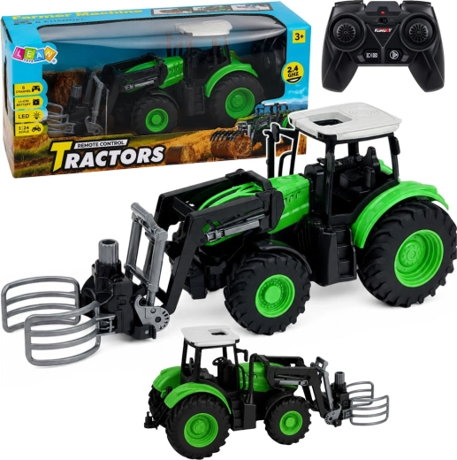 Tractor RC cu telecomandă cu clește pentru baloți 1:24 verde-negru