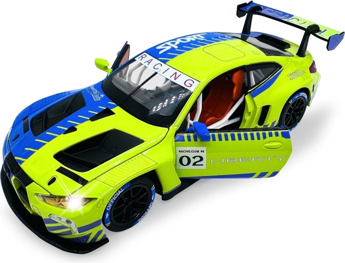 Model metalic BMW M4 GT3 la scara 1:24, cu lumini și sunete