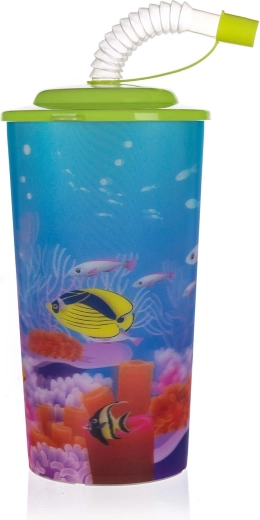 Pahar din plastic cu capac și pai SEA 470 ml