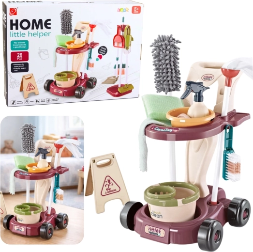 Căruț de curățenie pentru copii cu mop, găleată și aspirator – 26 piese