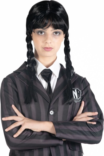 Perucă Wednesday cu codițe negre împletite