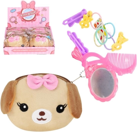 Portofel de pluș Cățeluș cu accesorii de coafură