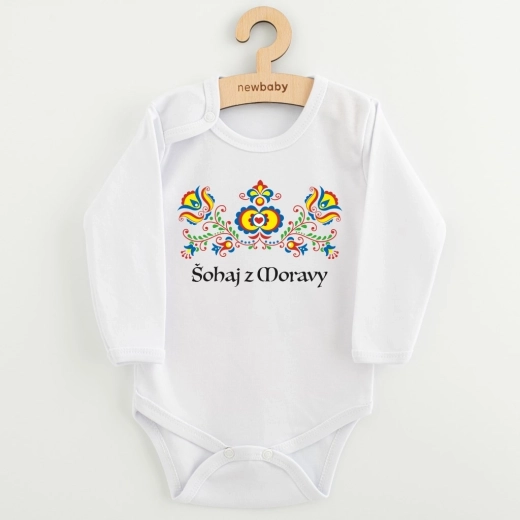 New Baby body pentru copii cu imprimeu folcloric șohaj din Moravia, mânecă lungă, măr. 86 (12–18 luni)