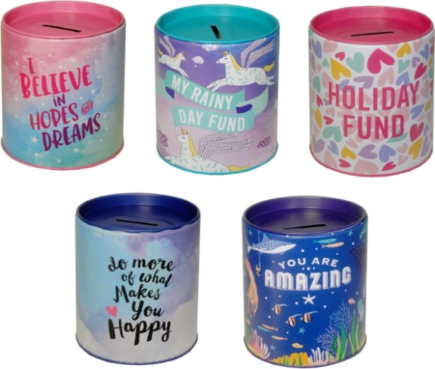 Pușculiță metalică cu inscripții pentru copii