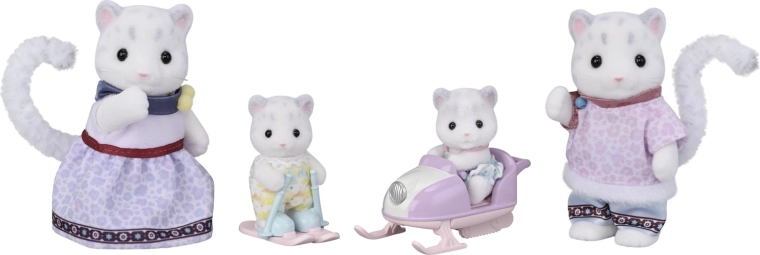 Sylvanian Families familia leopardului zăpezilor cu scuter de zăpadă și schiuri