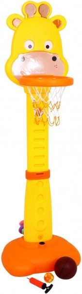 Set sportiv girafă 4‑în‑1 pentru copii 3+ – baschet, inele, săgeți cu ventuze și riglă de creștere