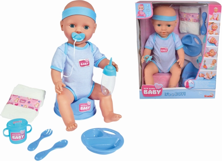 Păpușă bebeluș Simba New Born Baby băiețel cu accesorii, 43 cm