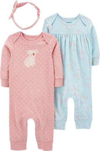 Set pentru fetițe Carter’s, 3 piese: 2 salopete și bentiță Pink & Mint, măr. 56