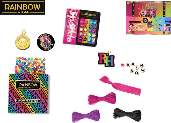 Set creativ Rainbow High pentru realizarea bijuteriilor, în cutie de depozitare