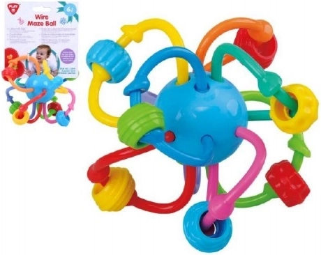 Zornăitoare minge încâlcită din plastic 12 cm pe carton 6m+