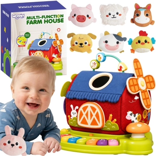 Woopie baby fermă interactivă – căsuță cu sorter și pian + 7 animăluțe de pluș