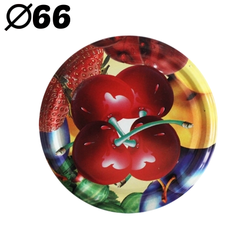 Capace pentru borcane de conservare 66 mm cu motiv cireșe, cu 4 cleme, 10 buc