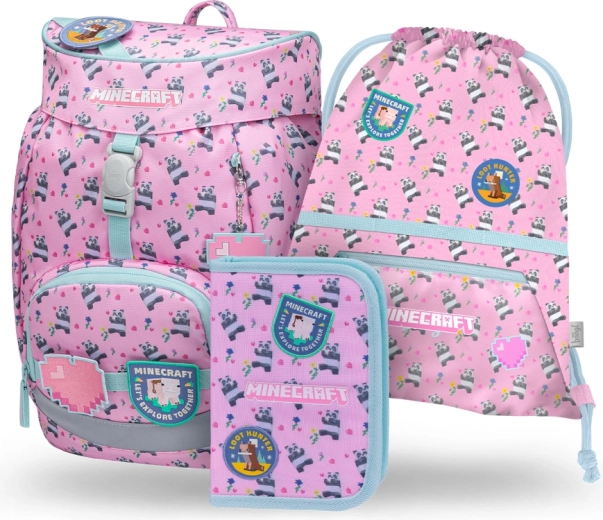 Set școlar BAAGL Airy MINECRAFT Panda – rucsac, penar și săculeț pentru încălțăminte