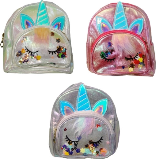 Rucsac pentru copii unicorn cu strălucire argintie și aplicații 3D