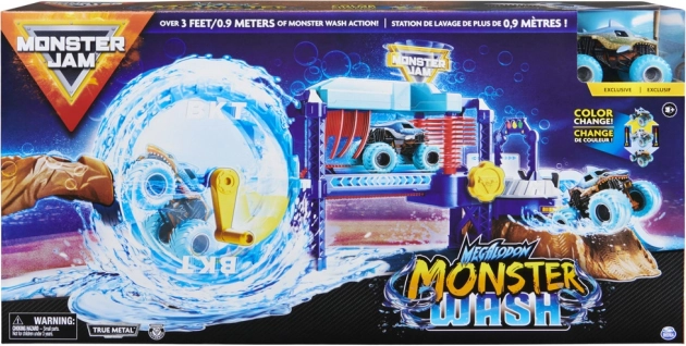 Monster Jam Megalodon Monster Wash – spălătorie interactivă pentru camioane 1:64
