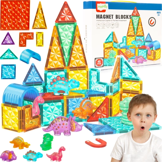 Set de construcție magnetică dinozauri 45 piese