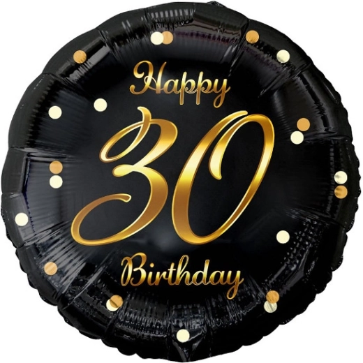 Balon folie Happy 30 Birthday – negru cu imprimeu auriu