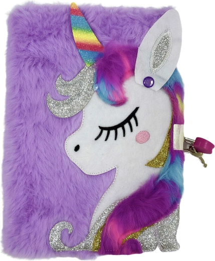 Jurnal plușat A5 cu unicorn și lacăt