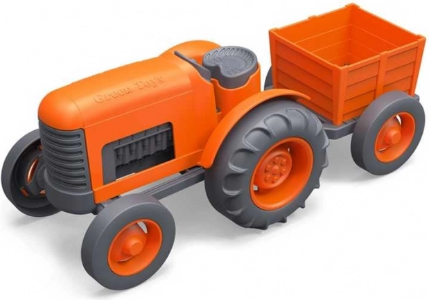 Tractor cu remorcă portocaliu de la Green Toys