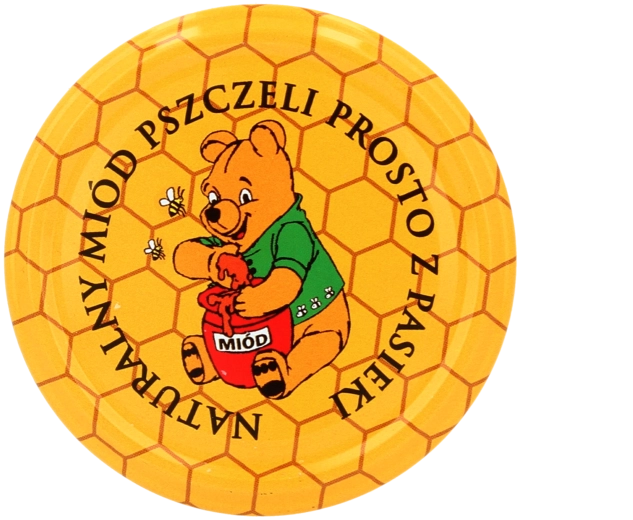 Set de capace pentru conservare 82 mm cu motiv de fagure și ursuleț, 10 bucăți