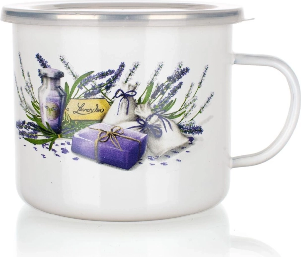 Cană emailată Lavender 0,9 l cu capac din plastic