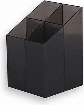 Suport din plastic pentru instrumente de scris ICO, cu 4 compartimente, fumuriu transparent