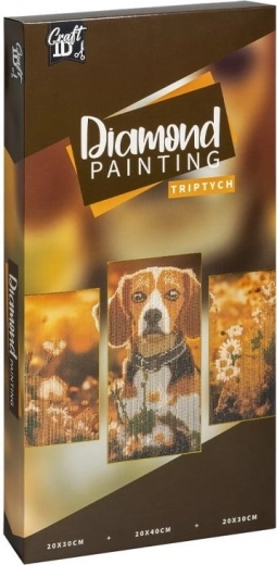 pictură cu diamante pe cadru câine – tripticul 40 × 20 cm + 30 × 20 cm