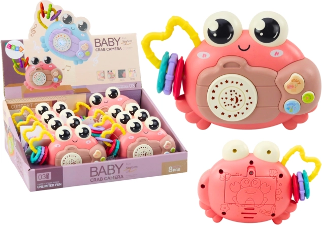 Crab interactiv roz cu proiector și zornăitoare pe baterii