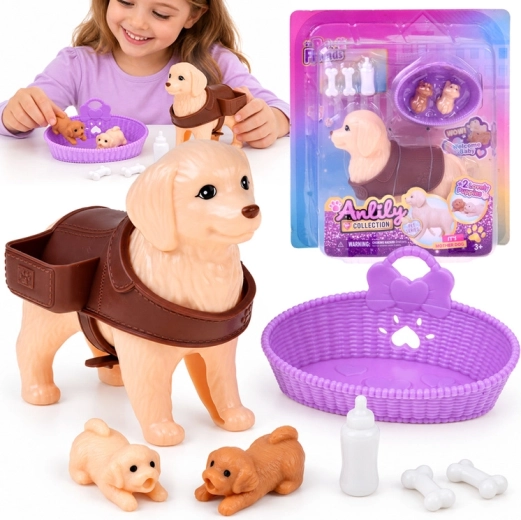 Figurină Anlily cu cățelușă Golden Retriever, pui și accesorii