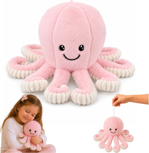 Caracatiță de pluș – jucărie din pluș roz cu tentacule elastice, 30 cm