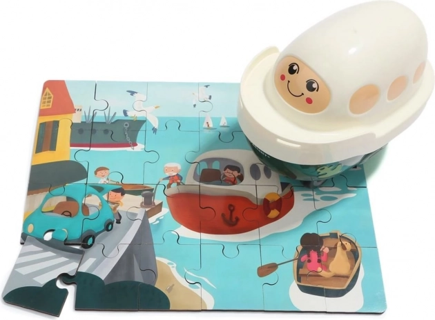 Top Bright puzzle din lemn cu jucărie barcă, 24 piese