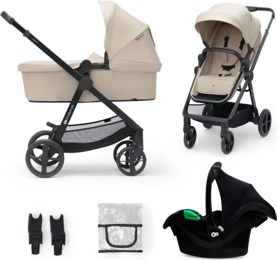 Cărucior combinat Kinderkraft 3în1 Newly sand beige cu scaun auto Mink Pro