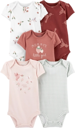 Body tip kimono Carter’s cu mânecă scurtă Hummingbird pentru fetiță, 5 buc., măr. 56 (NB)