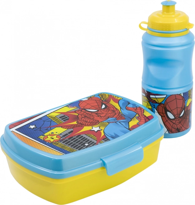 Set pentru masă pentru copii 2 în 1 SPIDERMAN – sticlă 380 ml și cutie pentru gustare