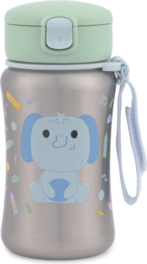 Skip Hop sticlă din oțel inoxidabil cu pai Besties Squad Elefant 350 ml (12m+)