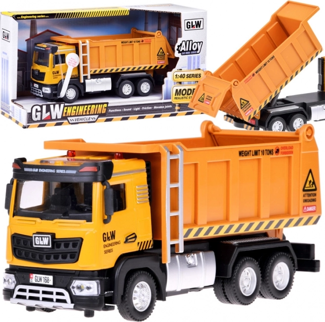 Basculantă pentru copii cu lumină și sunet, caroserie metalică, pull-back