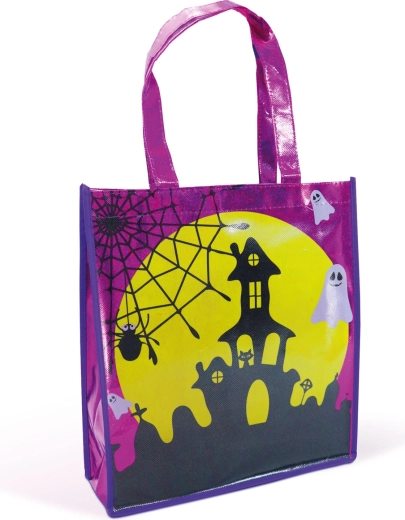 Sac cadou de Halloween cu motiv de castel, violet