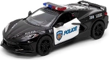 Model metalic de poliție Corvette 2021 cu uși deschise și mecanism pull-back