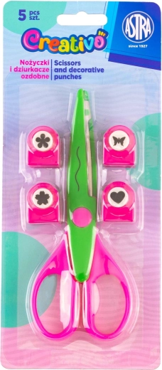 Set de foarfece decorative și perforatoare ASTRA Creativo, 5 buc., verde-roz