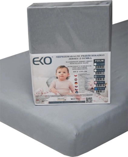 Cearșaf de pat impermeabil Eko cu elastic, jerseu gri 120 × 60 cm