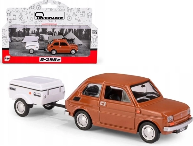 Fiat 126p cu rulotă Niewiadów n250c, model scurt maro 1:43