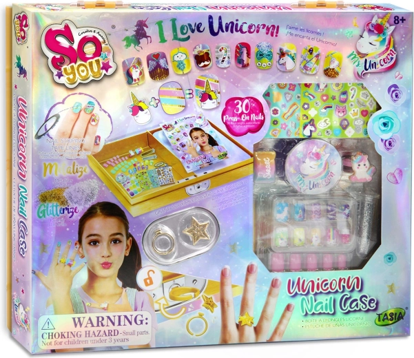 Tasia set de unghii autocolante cu unicorn și sclipici, 30 buc
