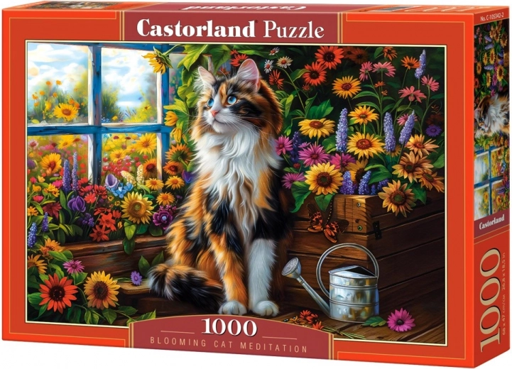 Puzzle 1000 de piese pisică printre flori