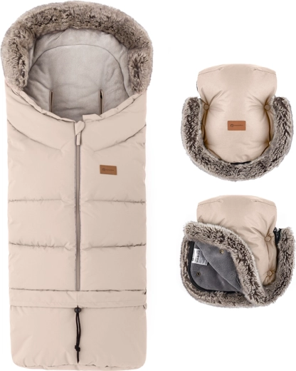 Petite&Mars set de iarnă sac Arctic 4în1 și mănuși pentru cărucior Furry rose petal