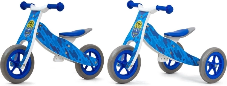 Bicicletă de echilibru din lemn Milly Mally 2în1 Cool blue army
