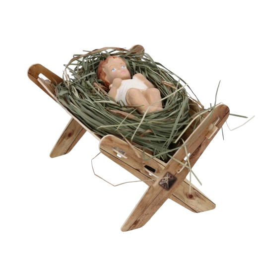 Figurină cu Pruncul Isus în iesle, mică, colorată