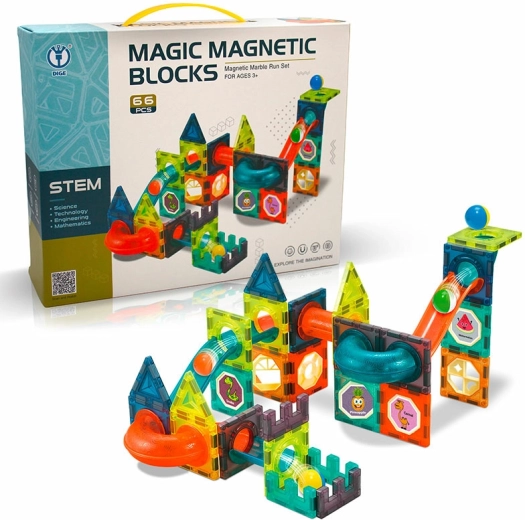 Pistă cu bile - set de construcție magnetic (66 piese)