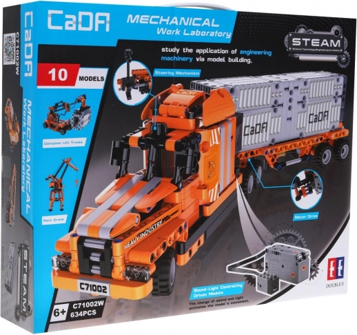 Set de construcție CaDA Mechanical Work Laboratory 10 în 1 – camion și utilaje de construcții, 634 piese
