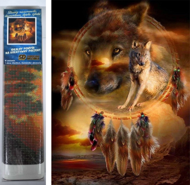 Pictură cu diamante Capturator de vise cu lupi 30x40 cm